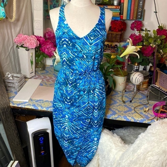 🌷 Forever 21🌷 Beautiful Blue Open Cut Out Back Sleeveless Dress - Picture 3 of 10